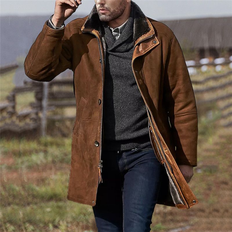 2024 Herbst/Winter Herren Mittellanger lockerer Wollmantel_voghion.com