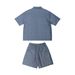 MAMINQIN New Summer Loose Cuban Collar Short Sleeve Set Hand-stitched Cotton Linen Blue Shirt Shorts_voghion.com