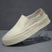 Pure White Men's Spring New Thick-Soled Sneakers Genuine Breathable Slip-On Lazy Loafers Casual Leather Shoes_voghion.com