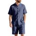 American Hawaiian Summer Men's Linen Loose Henry Collar Beach Short Sleeve Shorts Shirt Set_voghion.com