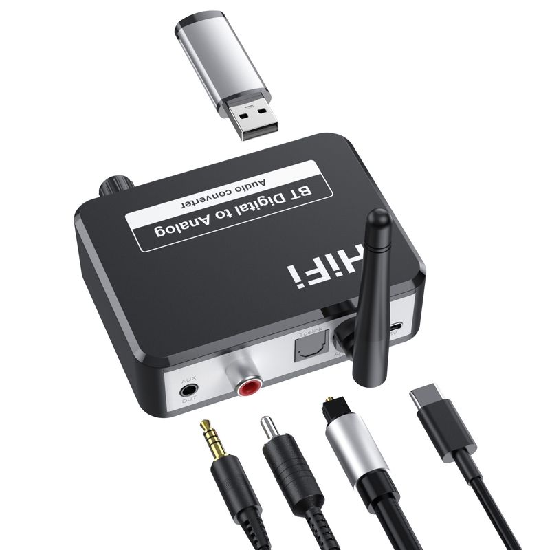Digitālā uz analogo audio DAC pārveidotājs Spdif optiskās šķiedras signāls uz 3,5 mm 3,5 AUX 2 RCA pastiprinātāja dekodētāju Bluetooth 5.0 uztvērēju_voghion.com