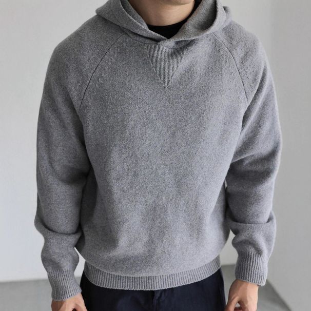 Solid Color Wool-Blend Hooded Sweatshirt | Oversized Knit Pullover With Long Sleeves | Autumn Winter Thick Casual Sweater (S-XL)_voghion.com