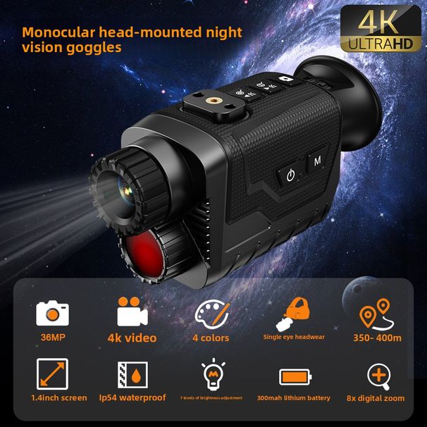 New Upgraded Monocular Night Vision Device With Photo And Video Recording 4K Camera Full Black Visible Infrared_voghion.com