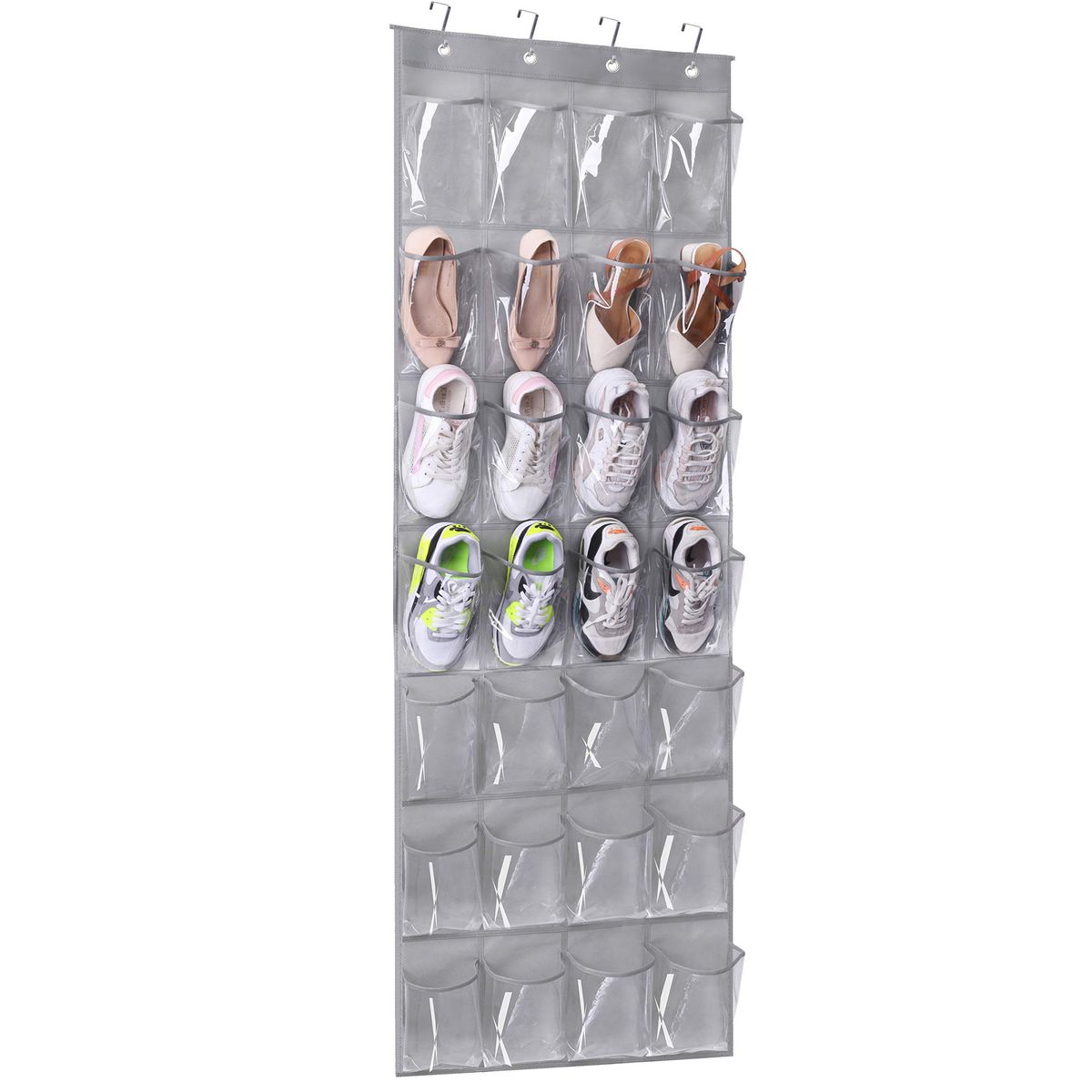 28 Lattice Non-woven Door Behind White Transparent Cap Shoes Boots Wardrobe Multi-layer Storage Hanging Bag_voghion.com