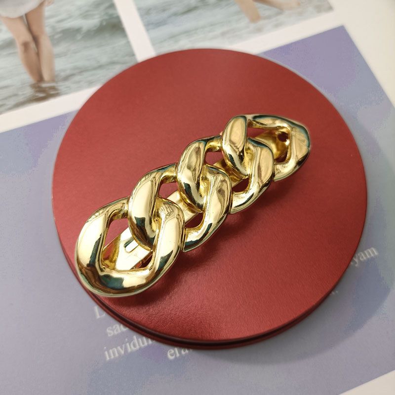 Rece și la modă, suprafață metalică lucioasă exagerată, clemă cu arc cu lanț gros, tendință personalizată, clemă pentru margine_voghion.com