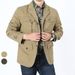 Blazer masculino de algodão - paletó clássico slim fit casual para negócios, respirável e lavável à máquina, cáqui e verde-exército_voghion.com