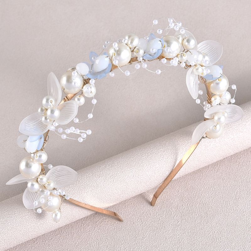 Braut Hochzeit Haar Zubehör Weiße Blumen Handgemachte Perlen Stirnband Kopfbedeckung Mädchen Kleid Blume Kranz Krone_voghion.com