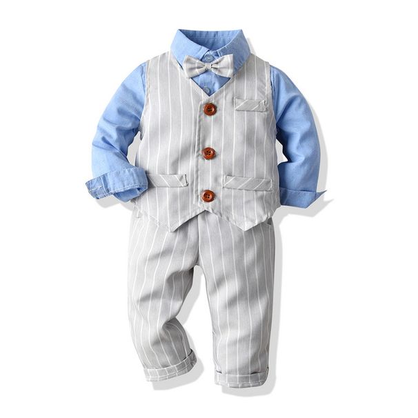 mother&kids striped vest long-sleeved cotton shirt trousers gentleman's three-piece set kids new spring and autumn children's suit_voghion.com