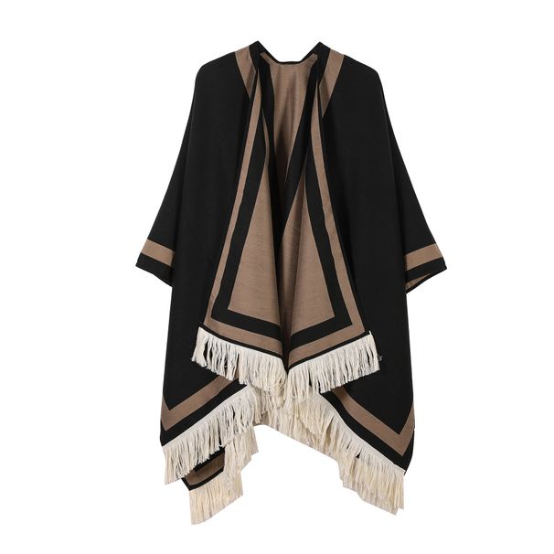Soft Scarf Wrap - Warm Winter Shawl With Striped Pattern, Faux Cashmere Material, Bohemian Style With Fringe, Versatile For Travel & Daily Wear_voghion.com
