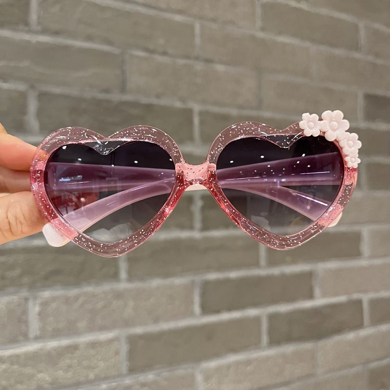 Ropa para niños Nuevas gafas de sol transparentes para niños Gafas de sol para niños con forma de corazón de melocotón Gafas de sol para niños con tendencia de moda floral 61021_voghion.com