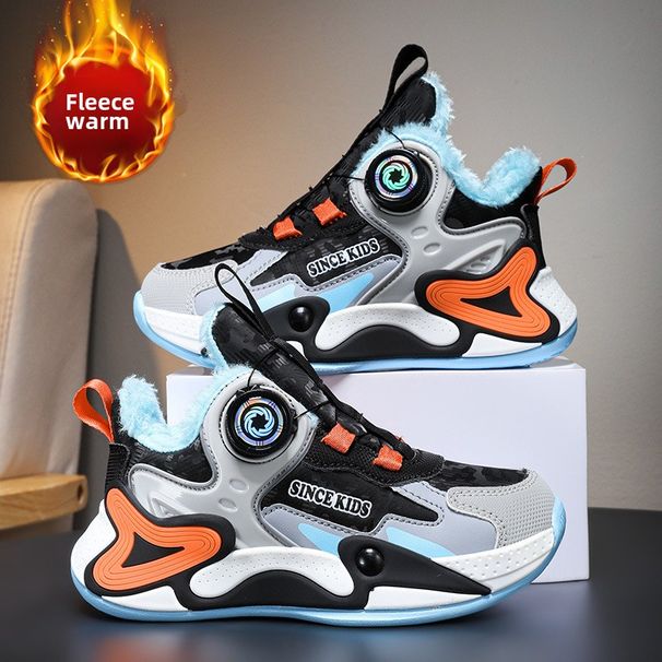 Boys' casual sports shoes Winter leather surface waterproof and velvet warm students Small and medium-sized children's sports shoes_voghion.com