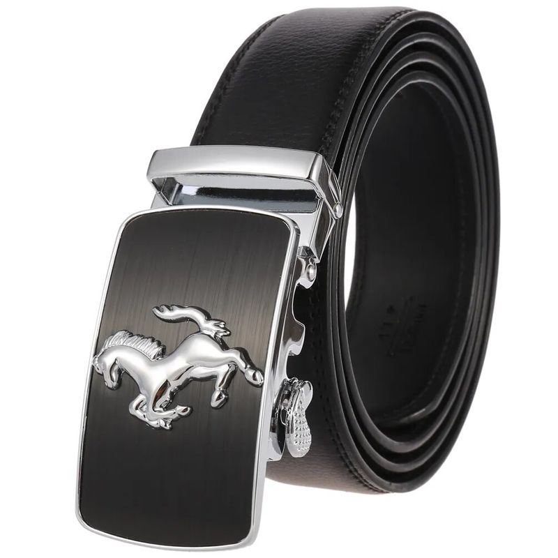 Brand Automatic Horse Buckle Black Genuine Leather Belt Men's Cowskin Belts for Men 3.5cm Width Fashion Business Gift_voghion.com