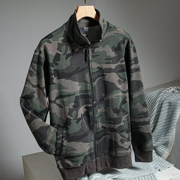 Spring And Autumn Cardigan Camouflage Hoodie Men's Loose Casual Stand Up Collar Zipper Jacket_voghion.com
