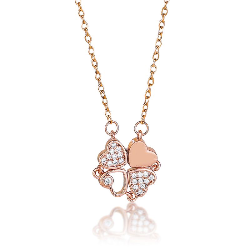 Elegante collana regolabile a forma di quadrifoglio con ciondolo a forma di cuore - Catena a strati in acciaio inossidabile, dettagli in zirconia cubica, regalo alla moda per le donne_voghion.com