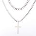 Hip Hop Stainless Steel Men's Twist Double Layer Cuban Chain Cross Non-Fading Necklace For Men_voghion.com
