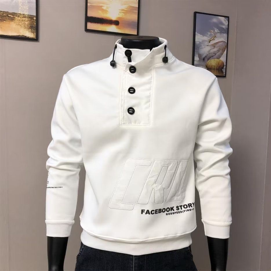 Men's Sweatshirt INS Trendy Brand New Base Shirt Autumn Winter Embroidered Stand Collar Long Sleeve Slim Fit_voghion.com