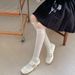 Spring And Summer Bamboo Cotton Calf For Children, Miu Style Wind Wood Ear Hollow Mesh Legs Shaping Women's Pile Socks_voghion.com