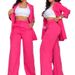Audday 2024 Summer Women's Elegant Solid Color Split Sleeve Lapel Blazer And Straight Pants Set_voghion.com