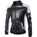 Men’s Stand Collar Leather Jacket – Trendy Black & White PU Leather Coat, Slim Fit & Large Size (M-5XL)_voghion.com