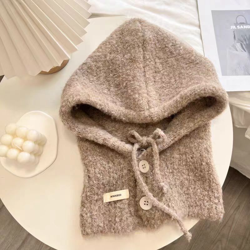 Écharpe d'automne et d'hiver pour femmes, cagoule coréenne, protection des oreilles en laine tricotée intégrée, chapeau Lei Feng_voghion.com