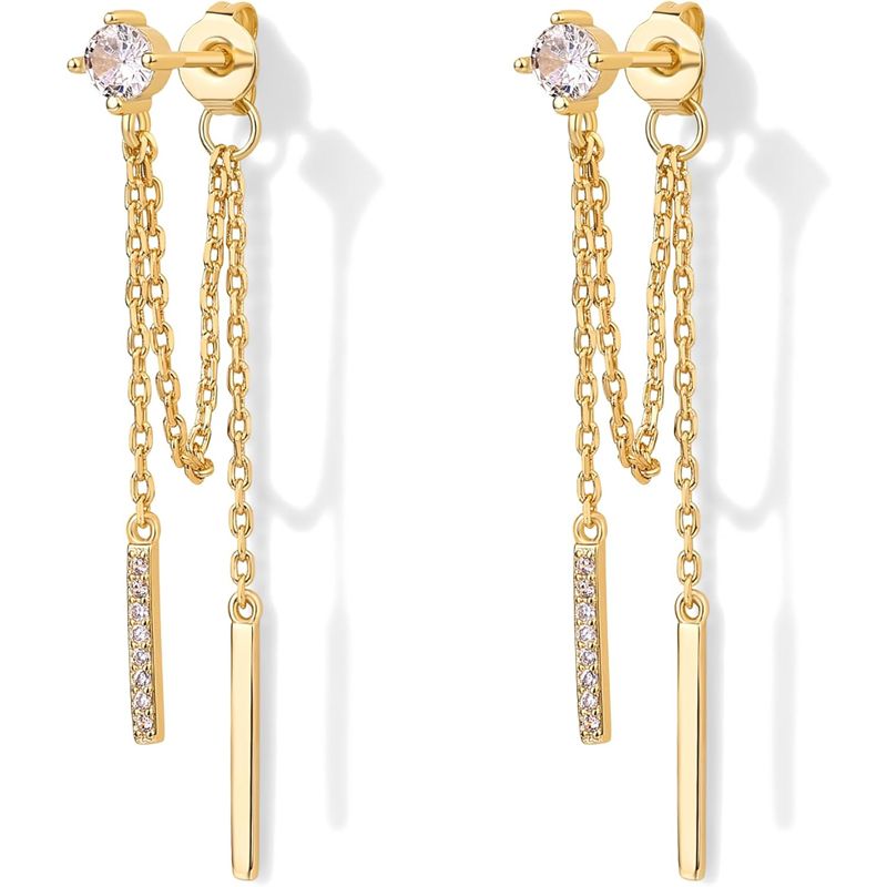 Orecchini pendenti a catena con perni placcati in oro 18 carati per donna, orecchini pendenti a catena con perni a sfera e passanti per orecchini_voghion.com