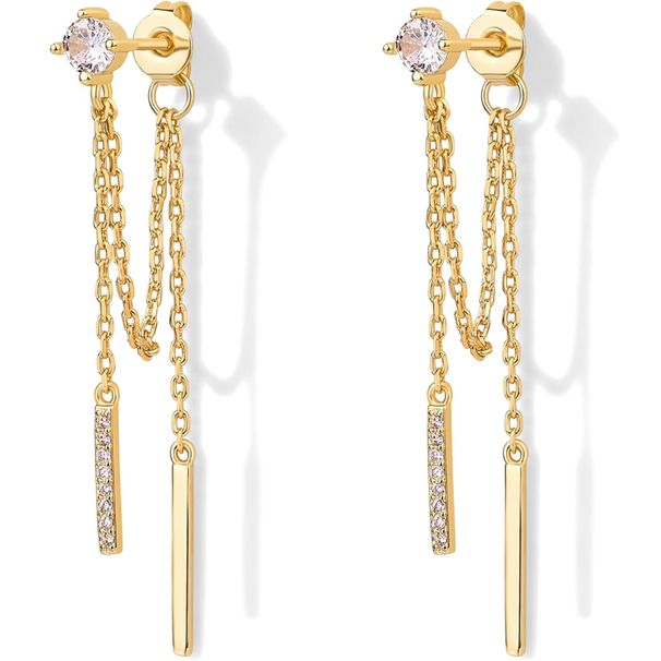 Orecchini pendenti a catena con perni placcati in oro 18 carati per donna, orecchini pendenti a catena con perni a sfera e passanti per orecchini_voghion.com