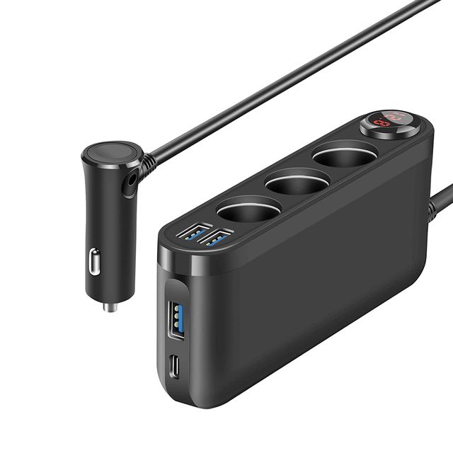 Extractme Car Cigarette Lighter Adapter Splitter 120W QC3.0 USB Fast Charger 4Port Socket with Voltmeter Auto Accessories_voghion.com