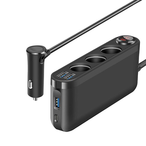 Extractme Car Cigarette Lighter Adapter Splitter 120W QC3.0 USB Fast Charger 4Port Socket with Voltmeter Auto Accessories_voghion.com