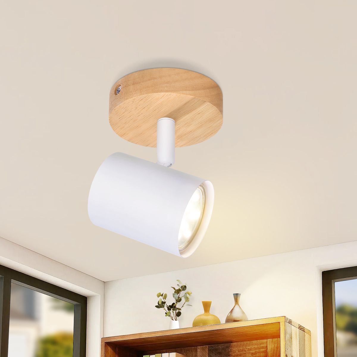 Glitzerlife Deckenstrahler 1 Flammig Deckenlampe Holz - Deckenleuchte Weiß GU10 Schwenkbar 350° Max.25w Modern Innen Holzoptik Spotlights Für Wohnzimmer Küche_voghion.com