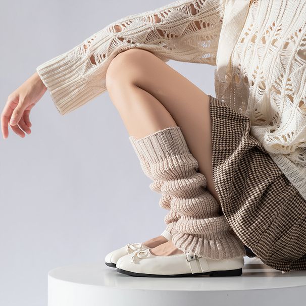 Scaldamuscoli Bootshang Calzini di cotone per donne Autunno e inverno Calze spesse Calzini a lanterna lavorati a maglia Leggings caldi bianchi retrò Lolita_voghion.com