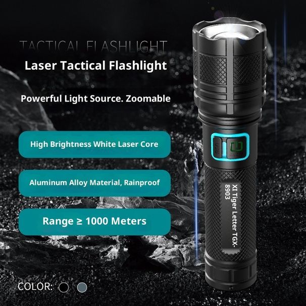 8903 Wiederaufladbare Outdoor-Taschenlampe mit großer Reichweite und langer Akkulaufzeit, Zoom, weißer Laser, multifunktional, starkes Licht, superhell_voghion.com