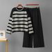 ActiveGo Russland Herbst/Winter Gestreiftes Zweiteiler-Set Lockerer Pullover + Lässige Sporthose mit weitem Bein Damen_voghion.com