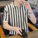 Half Zipper Short Sleeve Men's Summer Thin Striped Contrast Color Casual Lapel Polo Shirt Trendy Brand Summer Half Sleeve T-Shirt_voghion.com
