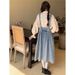 ChicShe Two-Piece Set Denim Vintage Strap Dress Women's Outfit 2024 Spring New Style + Doll Collar Lace Blouse Versatile_voghion.com