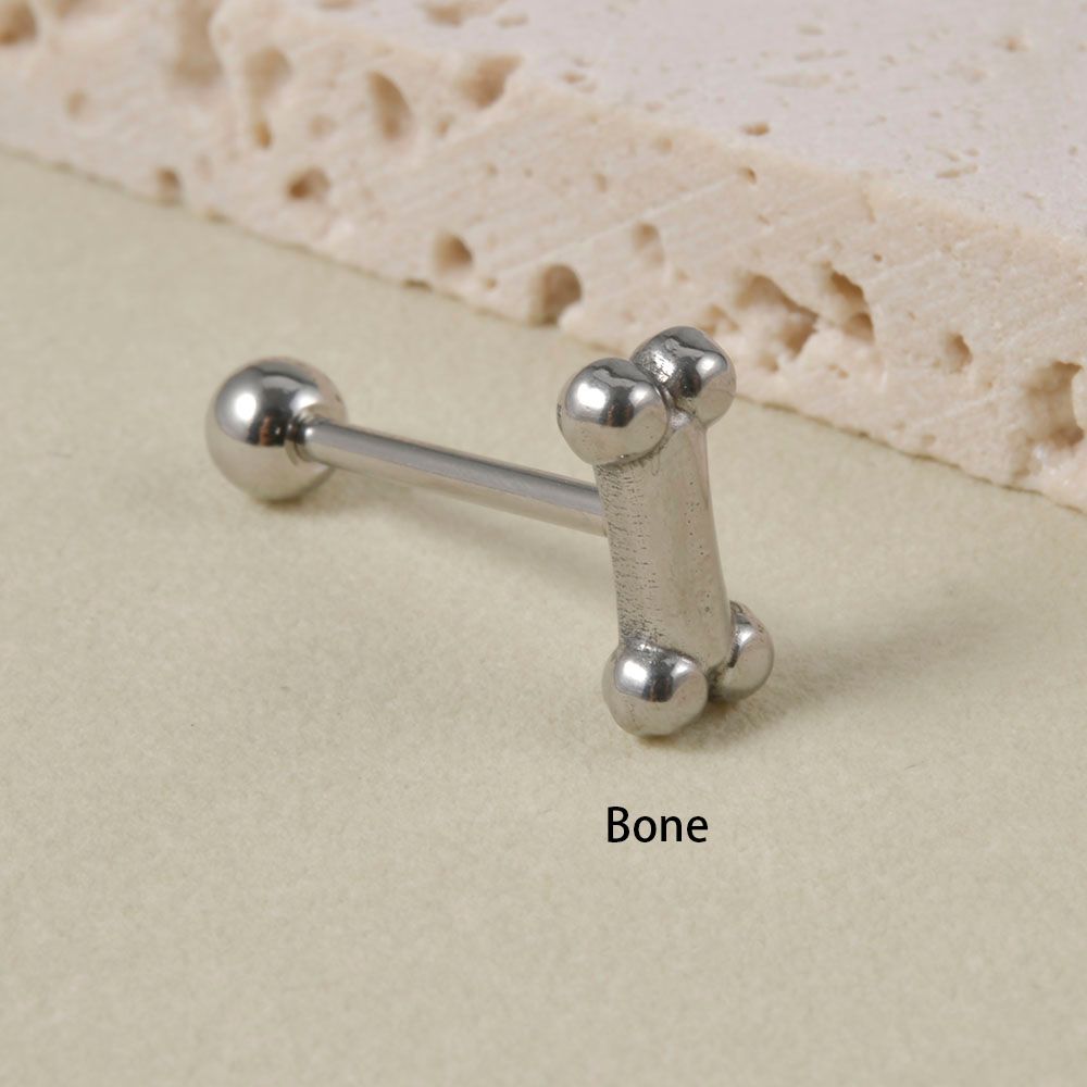 1 pezzo in acciaio chirurgico a forma di osso, cuore, zircone, piercing alla lingua, anelli a bilanciere a sfera, gioielli per il corpo alla moda._voghion.com