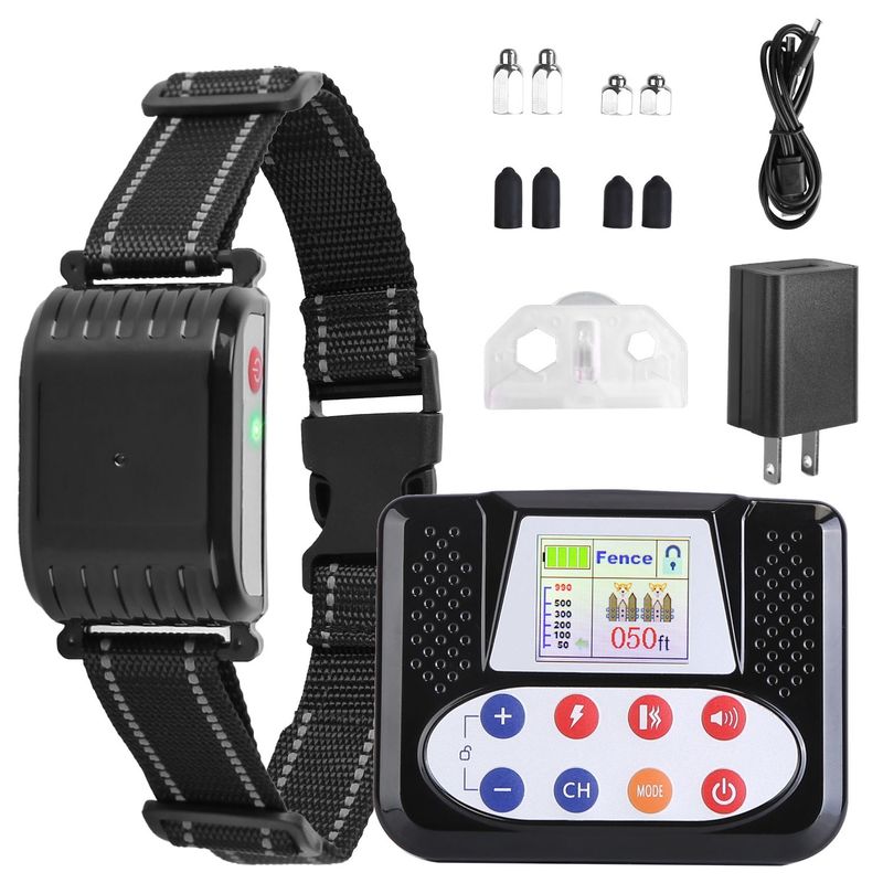 990FT Range Dog Wireless Fence Remote Training Collar IPX6 Waterproof Receiver with 0-9 Levels Beep Vibration Shock Mode 4 Channels Rechargeable Trans_voghion.com