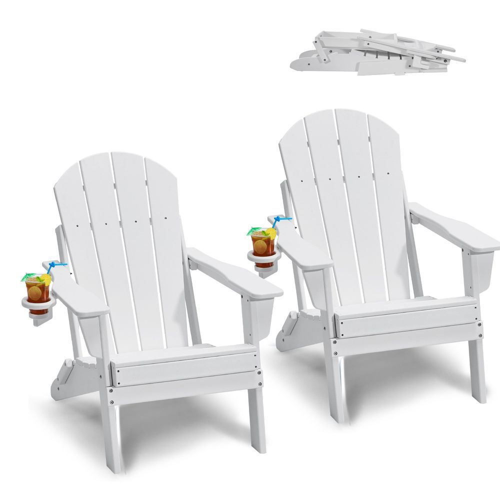Adirondack Chair Plastic Set Of 2 All-Weather Folding Fire Pit White_voghion.com