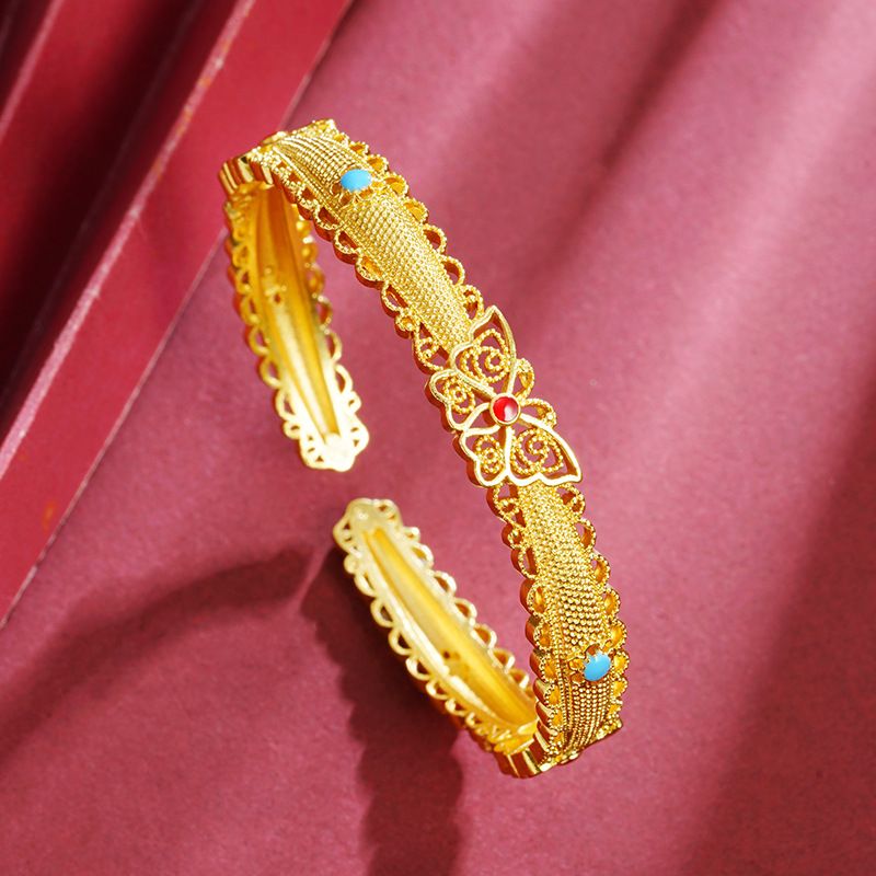 Bracciale antico francese vietnamita in rame placcato oro con fiore cavo a farfalla, per bambini, in stile palazzo di sabbia, vento e olio._voghion.com