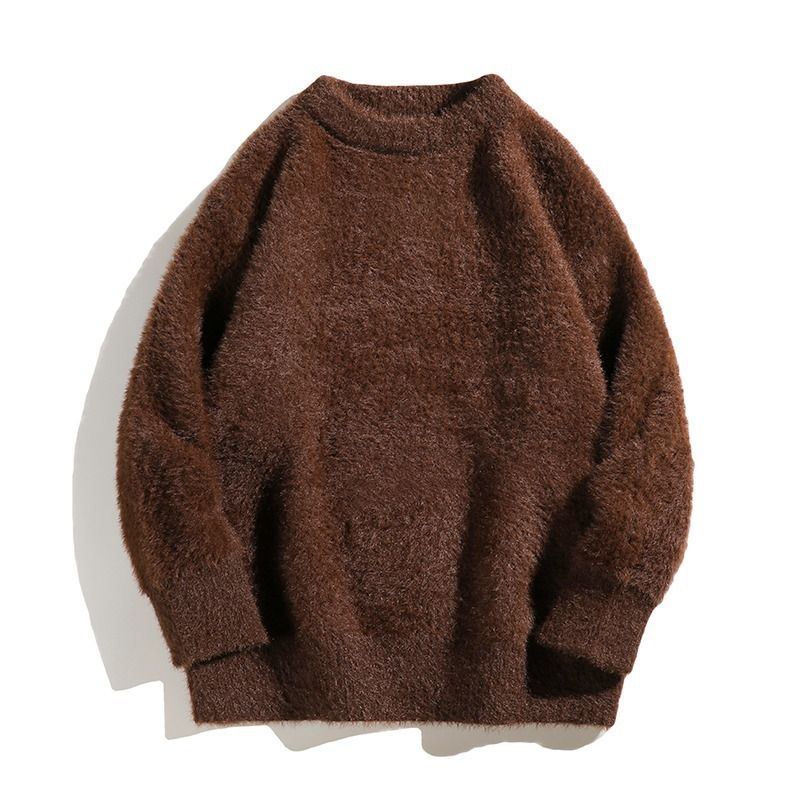 Neuer Retro-Mohairpullover für Herbst und Winter für Herren, lockeres und lässiges Strickoberteil, einfarbig schwarz_voghion.com