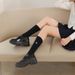 Calzini lunghi in cotone da donna, con lettere ricamate, neri, da uniforme JK, a metà polpaccio, alla moda, per primavera e autunno_voghion.com
