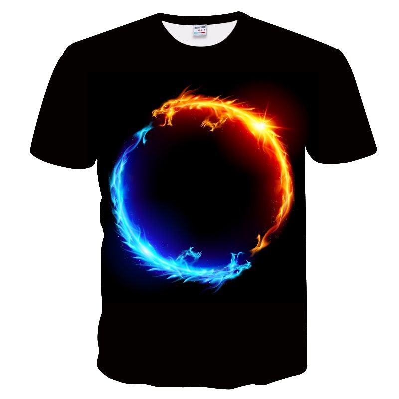 T-shirt stampata in 3D con pallina a tre colori Top a maniche corte con scollo a O hip hop streetwear estivo da uomo_voghion.com
