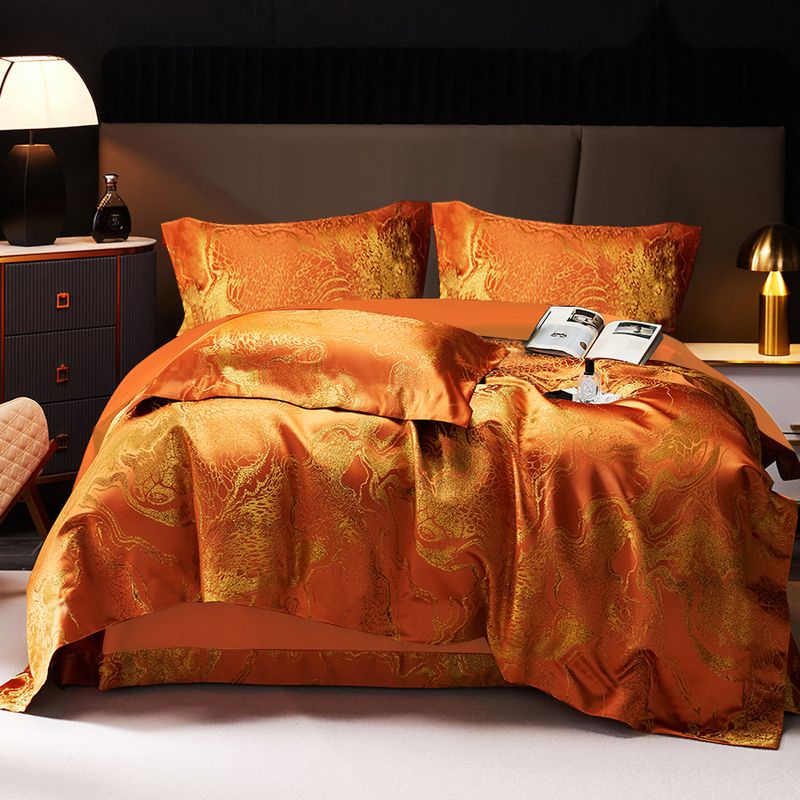 Set di biancheria da letto di lusso retrò Jacquard Silky da tre pezzi Copripiumino Copripiumino Set letto_voghion.com