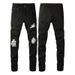 Men's Slim Fit Distressed Jeans - Black Stretch Denim Pants With Patchwork & Embroidery Details, Comfortable Cotton Fabric For Casual Wear_voghion.com
