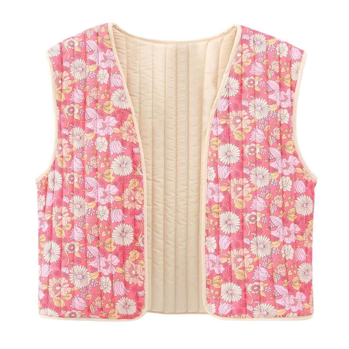 Vêtements pour femmes 2024 été nouvel article petit gilet en coton double face à motif floral_voghion.com