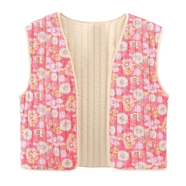 Vêtements pour femmes 2024 été nouvel article petit gilet en coton double face à motif floral_voghion.com