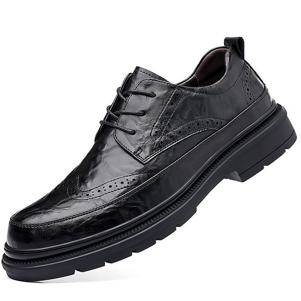 Euro Step Frühling und Herbst Business Formal Leder für Männer, weiche Sohle Bräutigam Hochzeit Brogue Freizeitschuhe_voghion.com