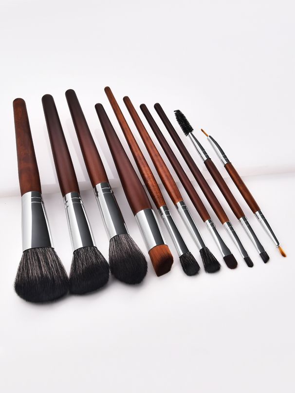 Juego de 10 pinceles de maquillaje de color caoba_voghion.com