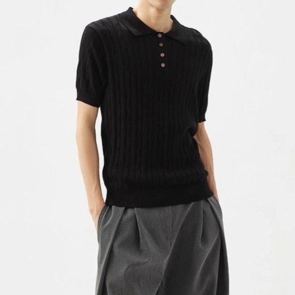 Old Money Style Revers Gestricktes Kurzarm-Poloshirt für Herren Leichtes Luxus-High-End-Innenbekleidung Halbärmeliges Fitness-Sport-T-Shirt mit gerader Schulter_voghion.com