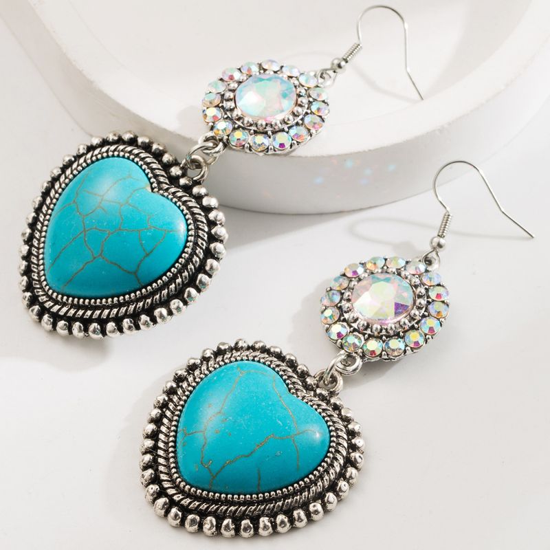 New Turquoise In Large Small Sizes, Featuring A Heart Shaped With Ancient Charm And Ethnic Style Earrings_voghion.com