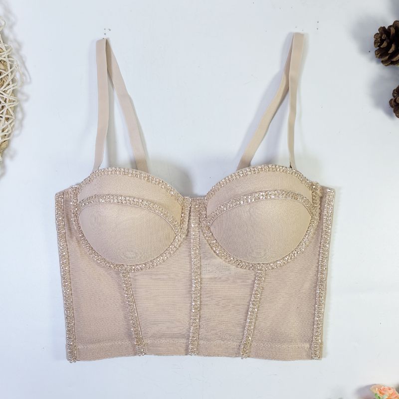 Women's Clothing Sexy Beaded Mesh Bra For Wearing Outside Body Shaping Fishbone Sling_voghion.com